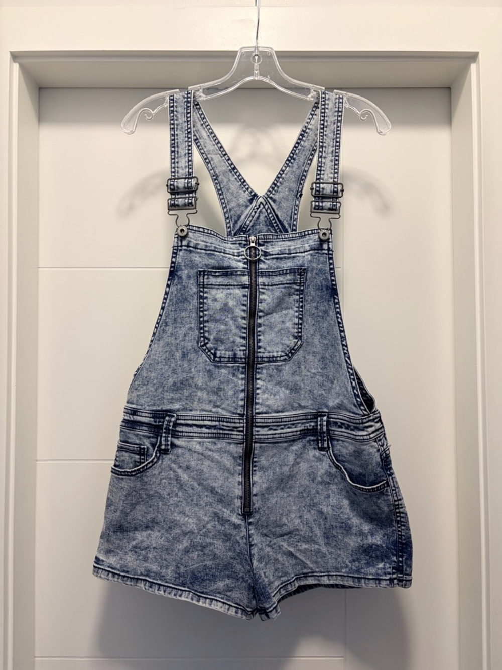 Large Arizona Jean Company Acid-Wash Denim Short Overalls
